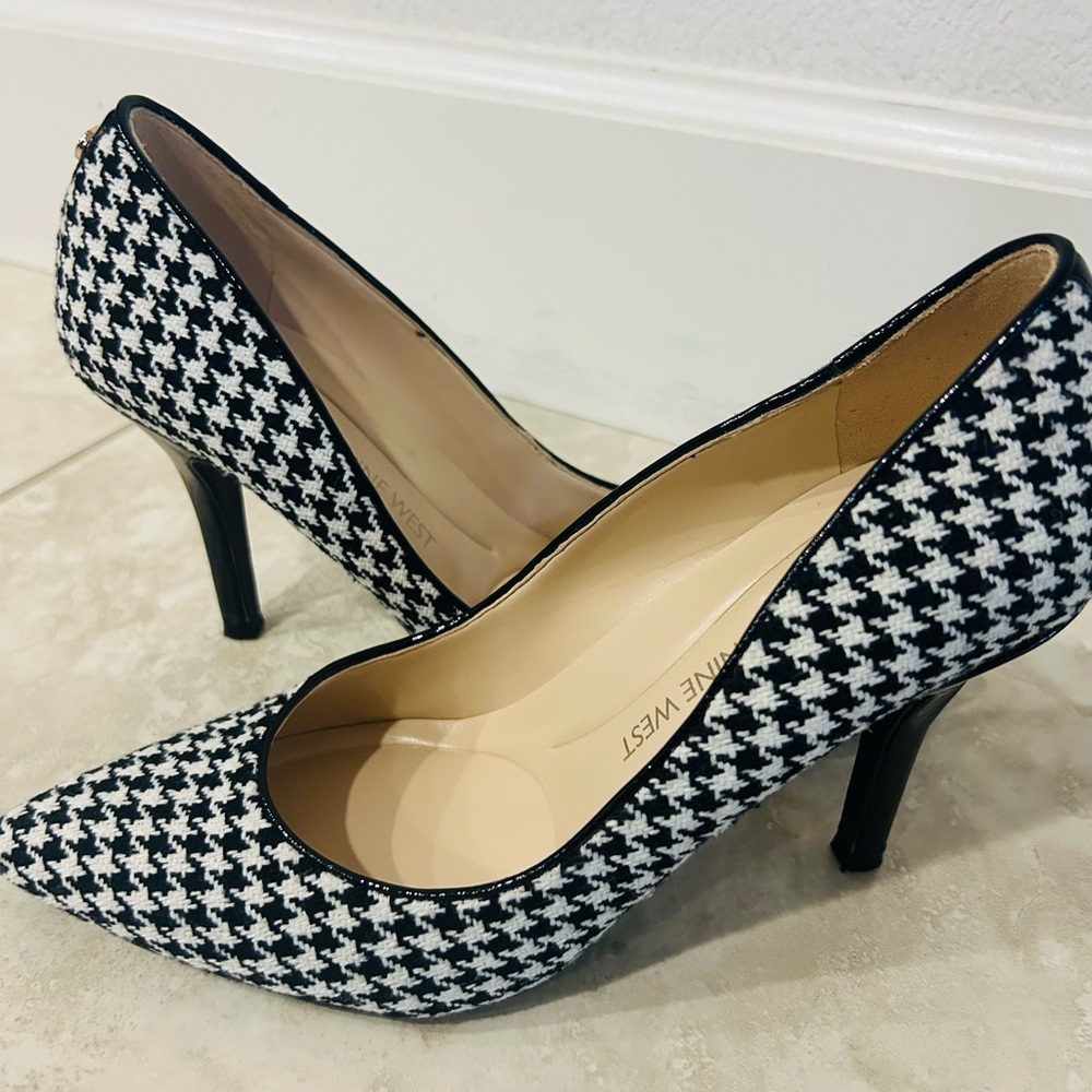 Nine West Black and White Houndstooth Heels